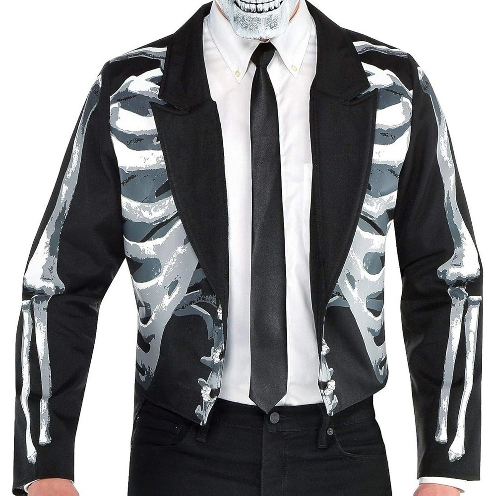 Black & Bone Tailcoat Jacket Skeleton Halloween Costume Men's Adult Standard